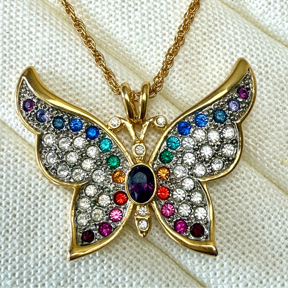 Vintage Gold Butterfly Pendant Necklace